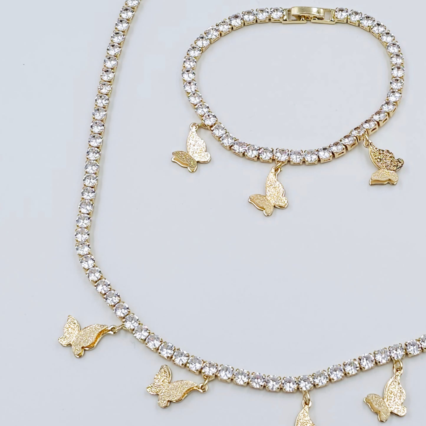 Gold Butterfly Tennis CZ Necklace