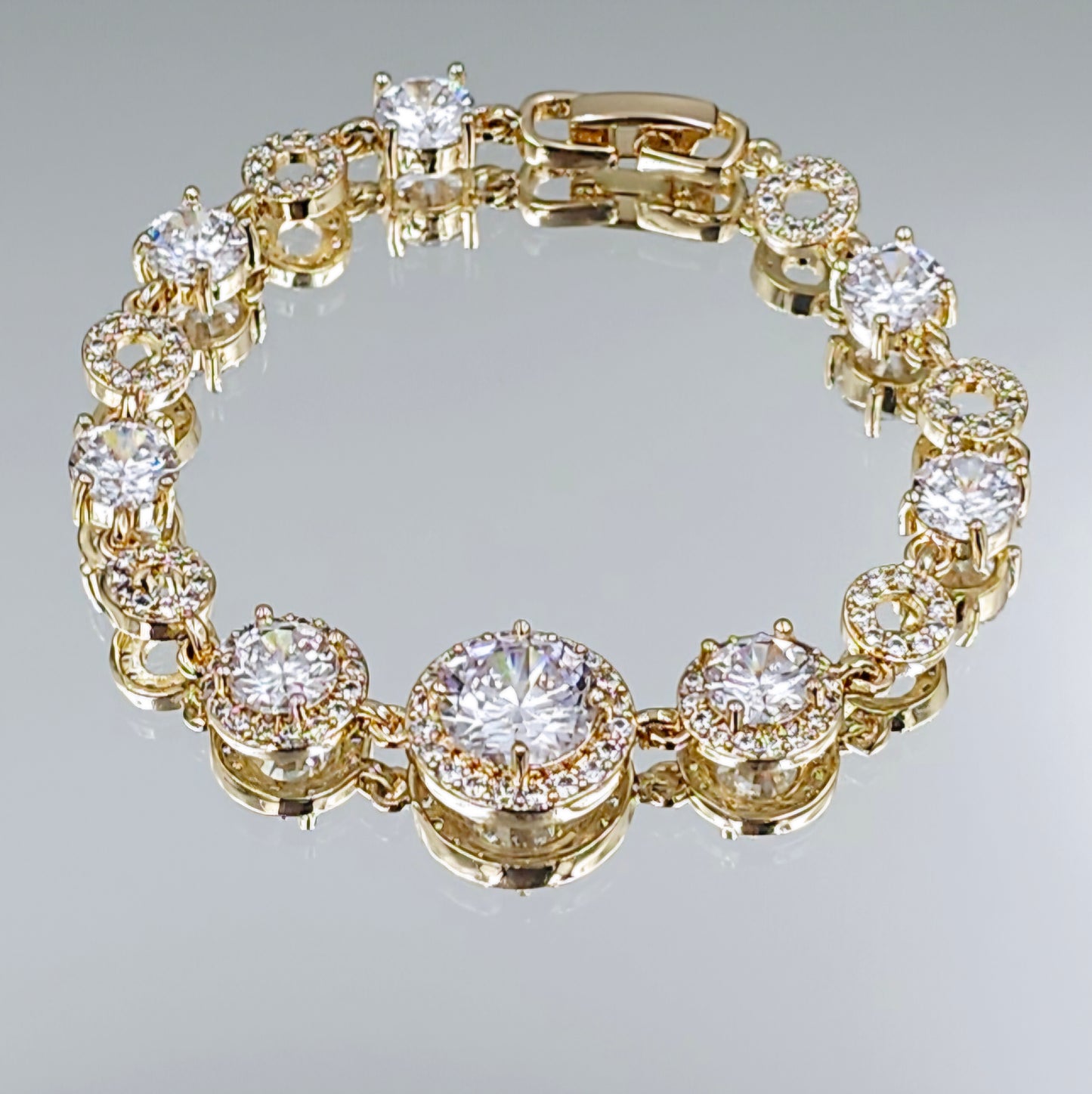Gold Circle CZ Halo Bracelet