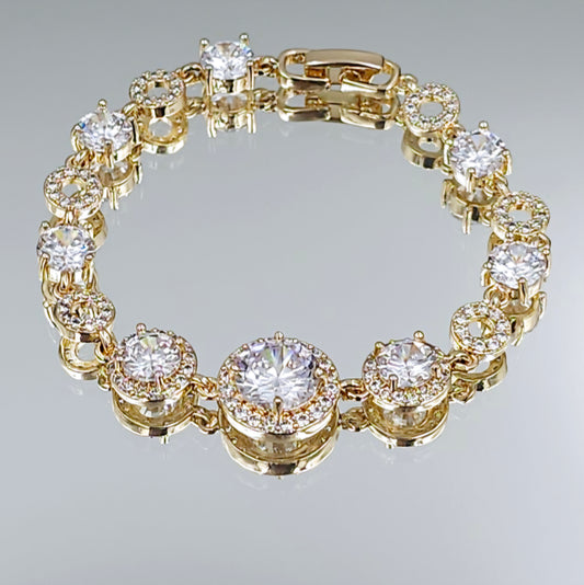 Gold Circle CZ Halo Bracelet
