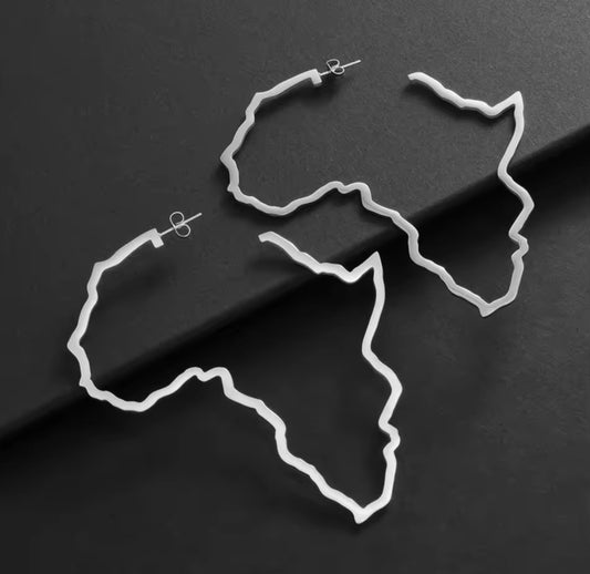 Africa Map Hoop Earrings - Silver