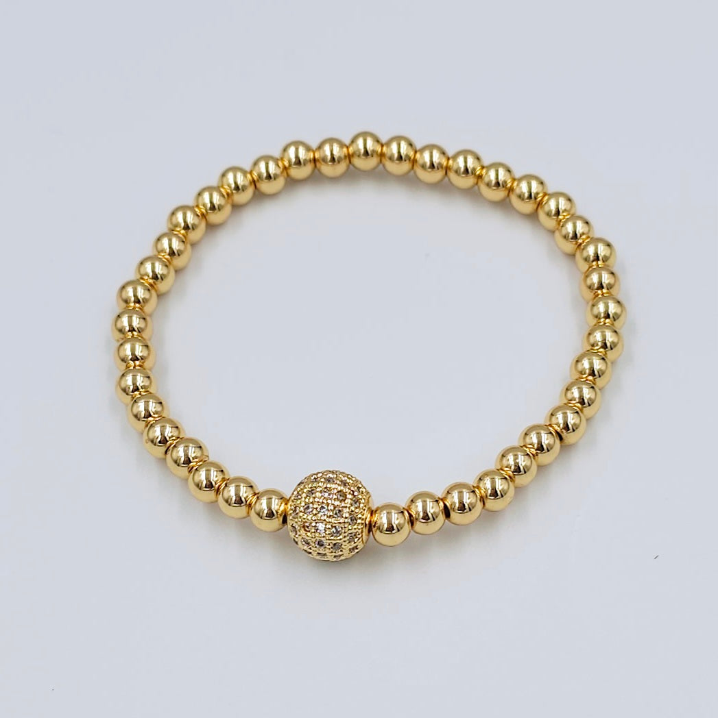 Gold Stretch Beaded CZ Bracelet