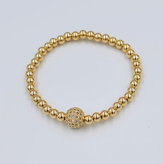 Gold Stretch Beaded CZ Bracelet