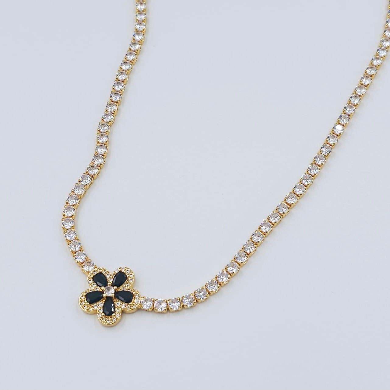 Black CZ Flower Jewellery Set