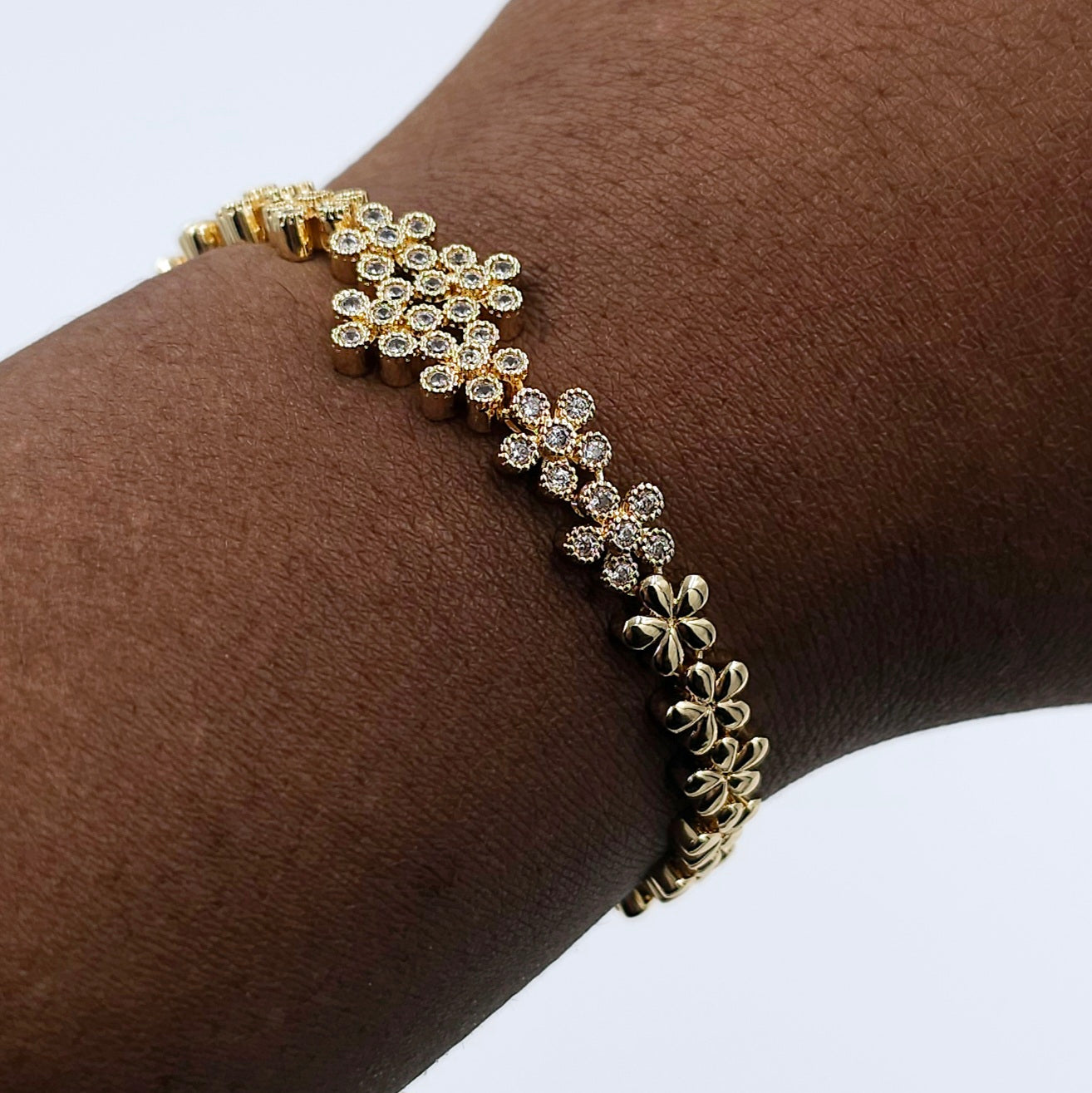Gold Flower CZ Bracelet