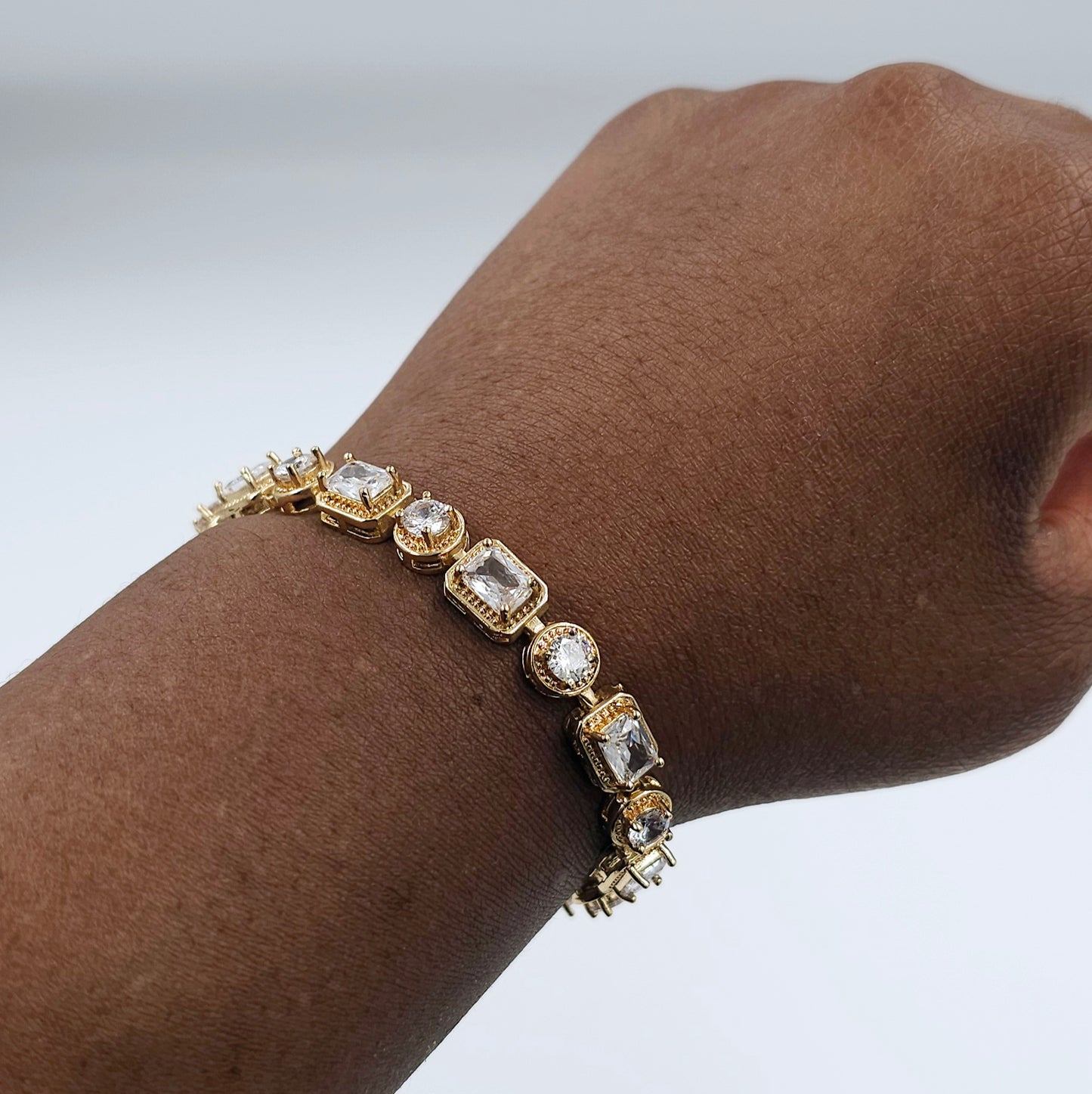 Gold Emerald Cut Halo Bracelet