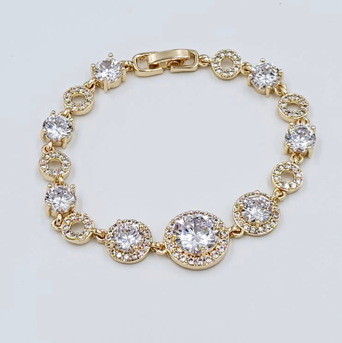 Gold Circle CZ Halo Bracelet