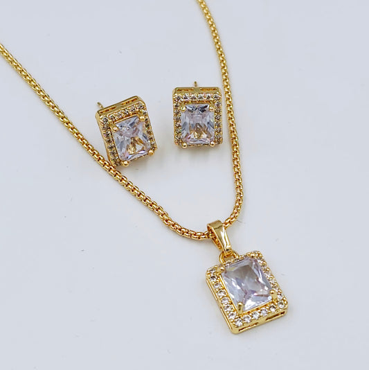 Emerald Cut Halo Jewellery Set