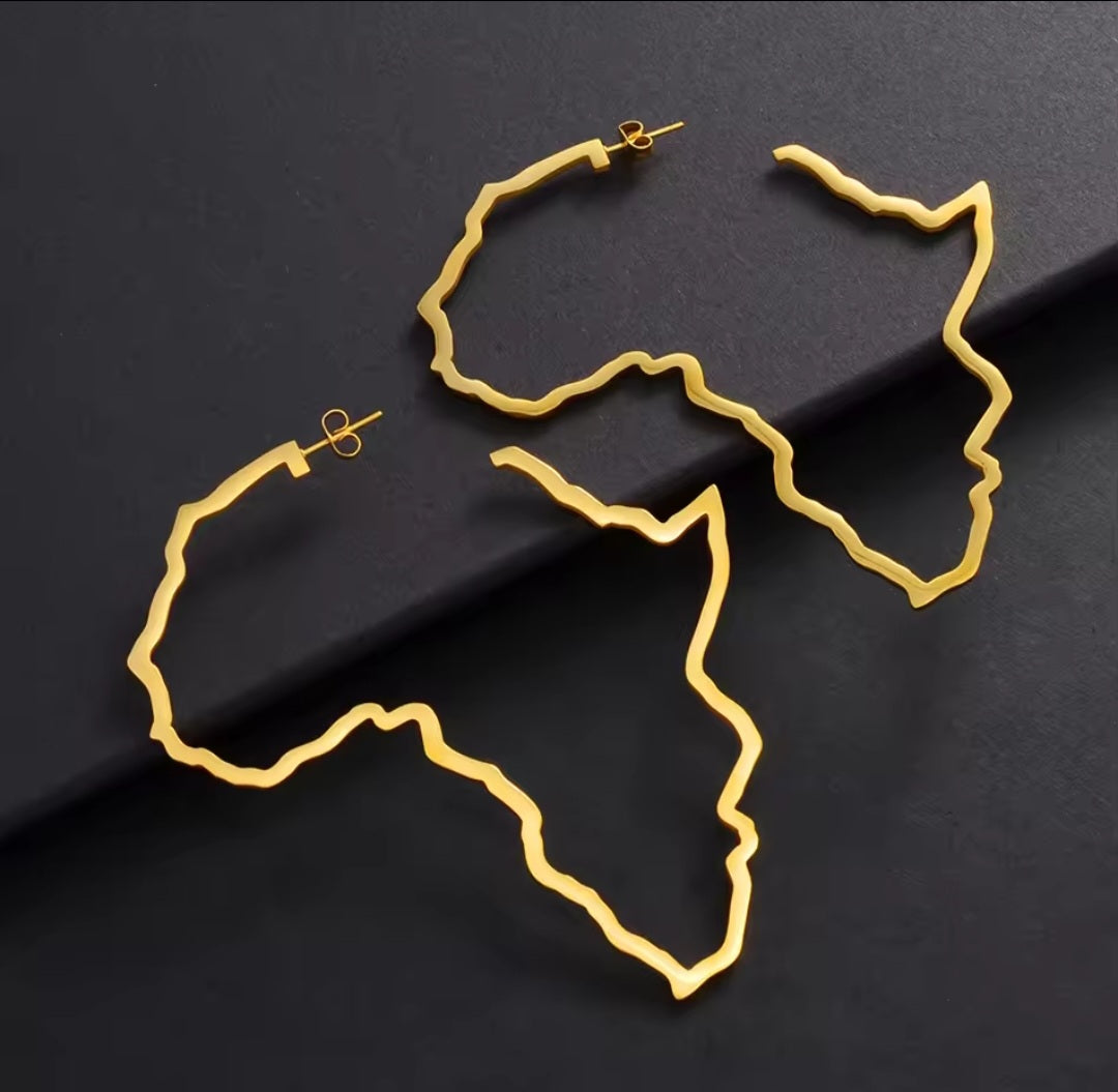 Africa Map Hoop Earrings - Gold