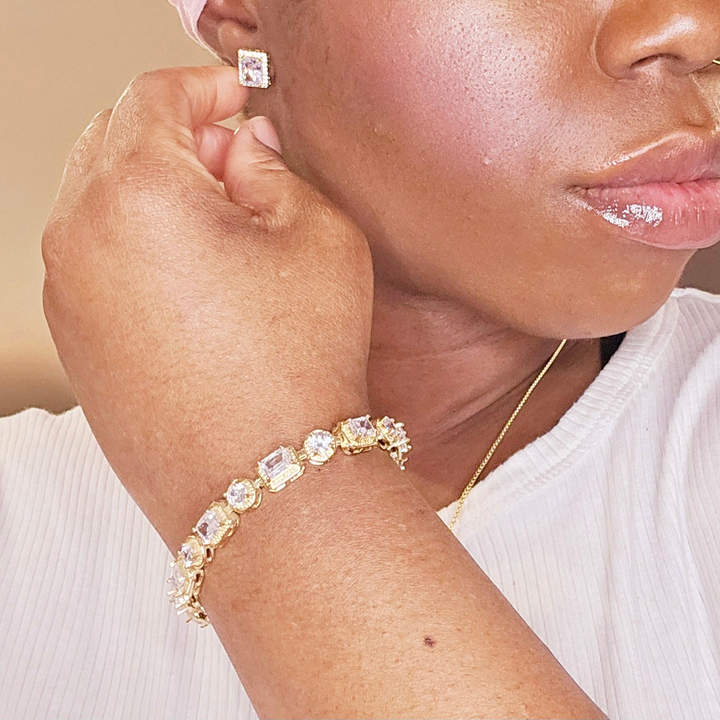 Gold Emerald Cut Halo Bracelet