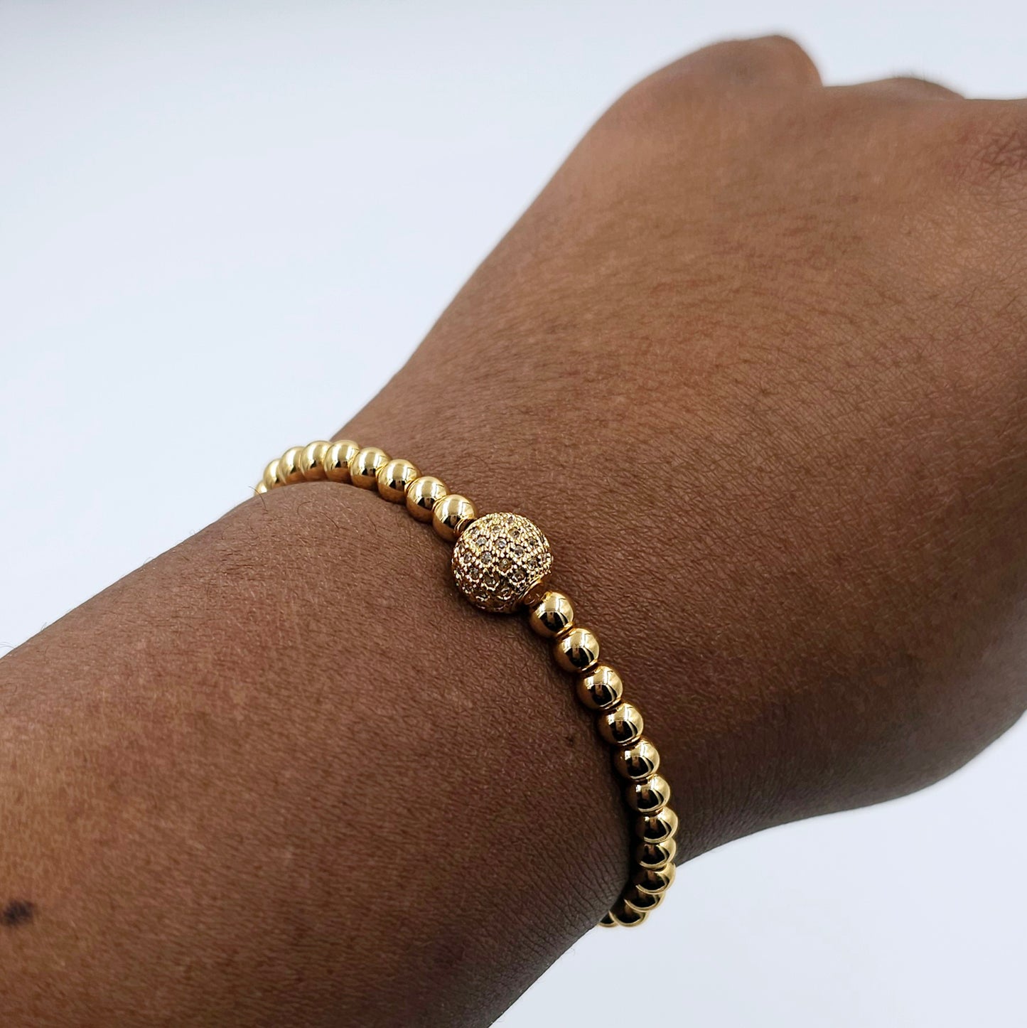 Gold Stretch Beaded CZ Bracelet