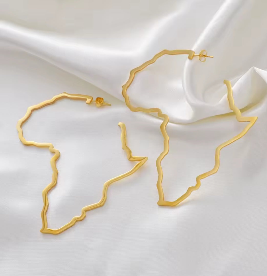 Africa Map Hoop Earrings - Gold