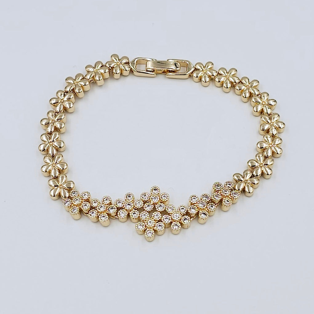 Gold Flower CZ Bracelet