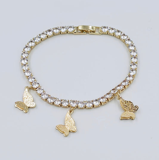 Gold Butterfly Tennis CZ Bracelet